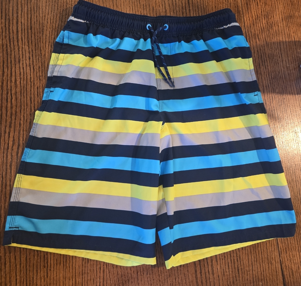 Wonder Nation Navy, Light Blue & Yellow Striped Swim Trunks
